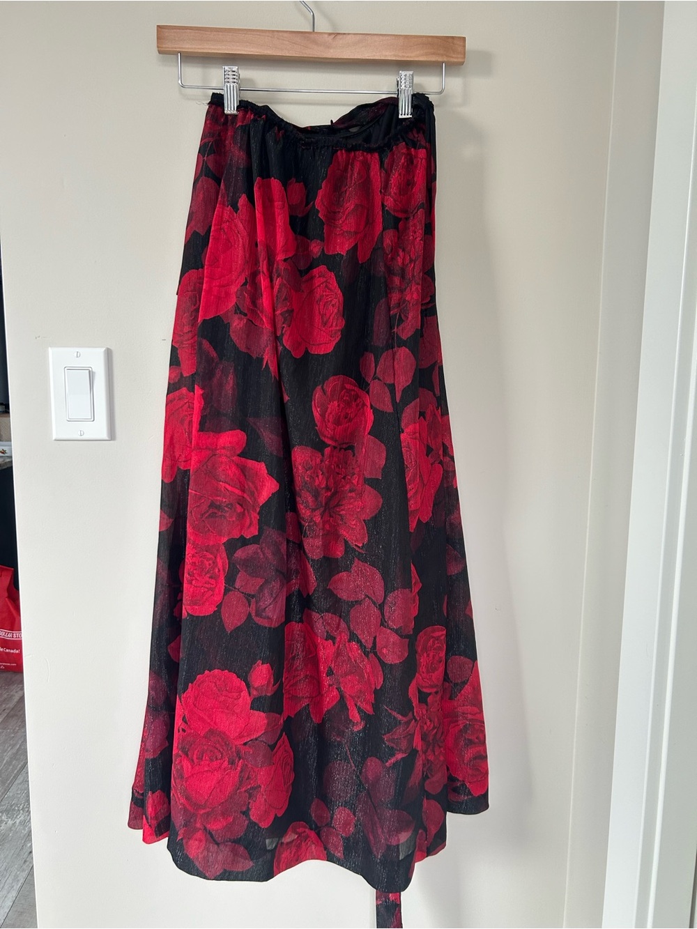 Romantic Black and Red Floral Maxi Skirt